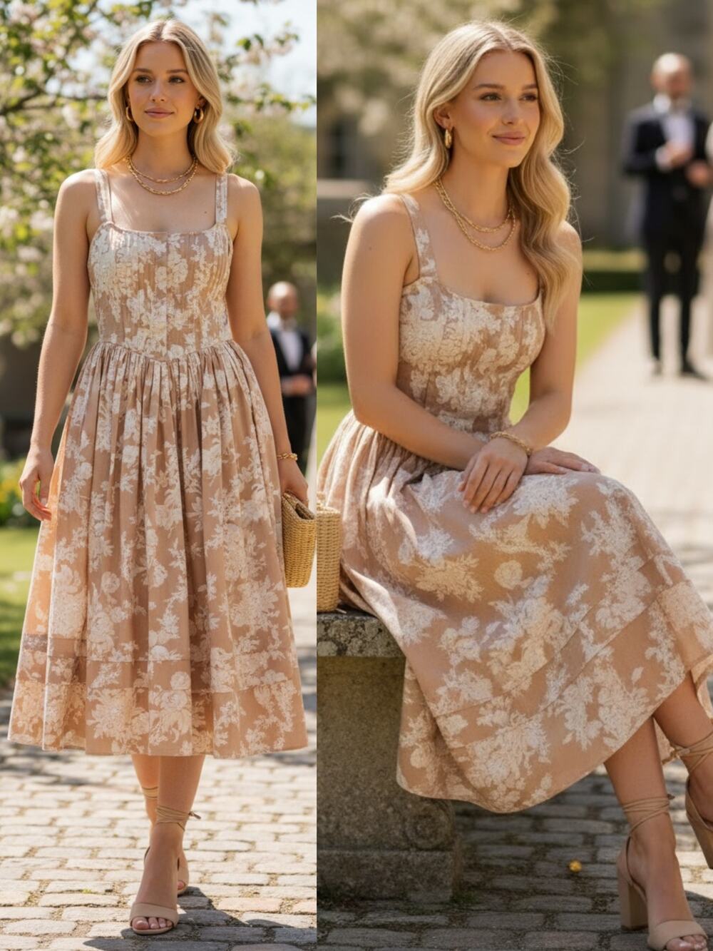 LoveShackFancy Dress Brown Tan 10 Floral Fairy Twee Cottage Milkmaid Western